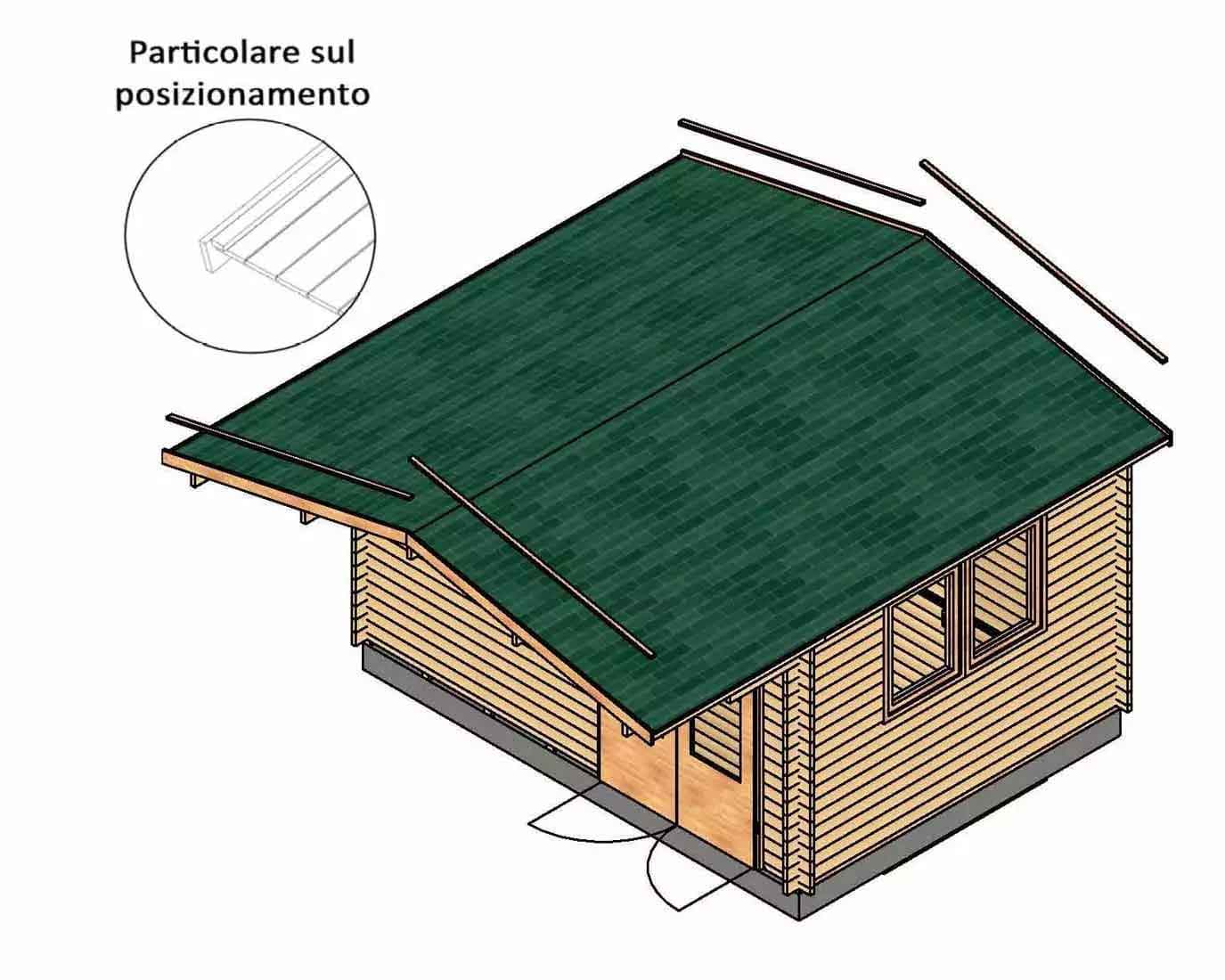 finitura tetto con tegole canadesi casetta in legno