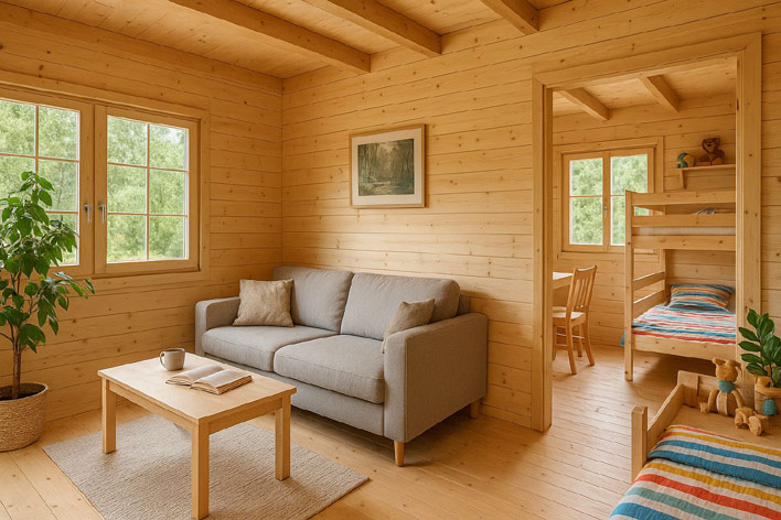 interno arredato casa vacanze in legno