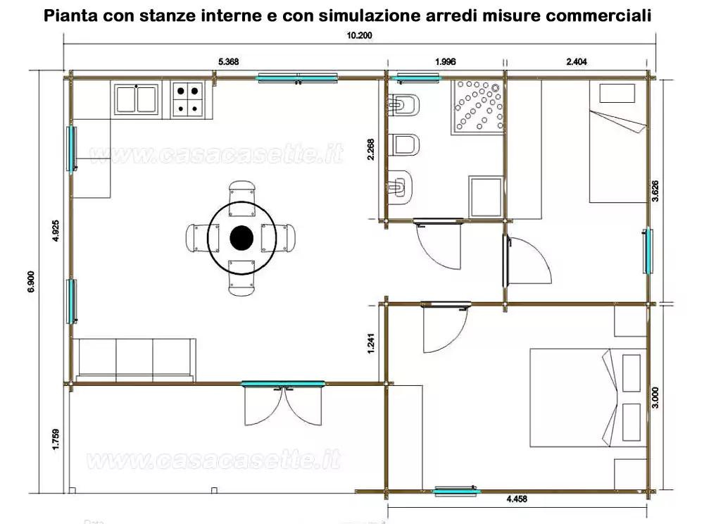 Casetta 10x7 vani 4 pianta Casetta modello 10x7 vani 4 pianta simulazione