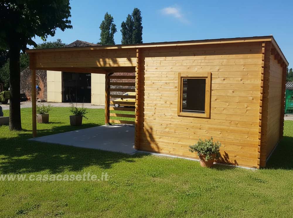 Casetta 3x370 + portico 4 miele Casetta modello 3x370 + portico 4 miele