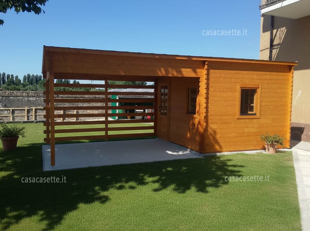 Casetta 3x370 + portico 4 tinta miele Casetta modello 3x370 + portico 4 tinta miele