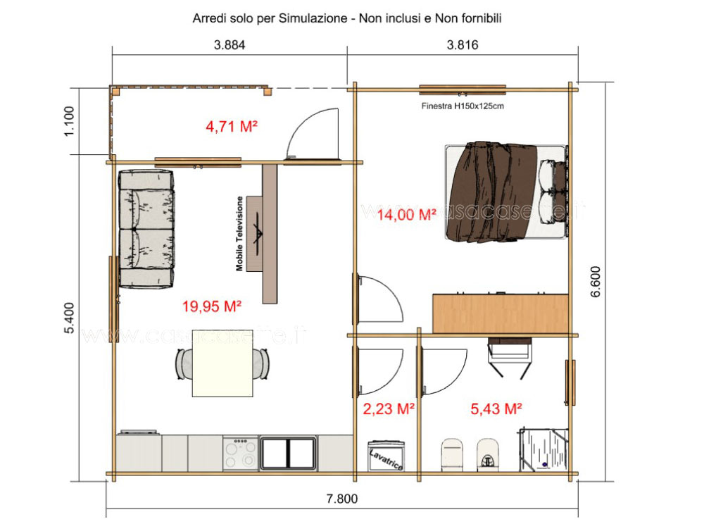 Casetta modello Portofino 50mq pianta simulazione