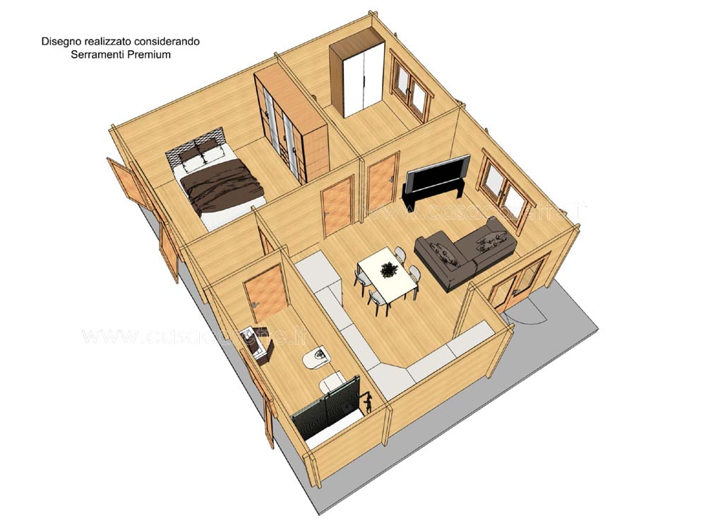 Casetta modello Rapallo 60mq V1- NO Veranda arredi simulazione