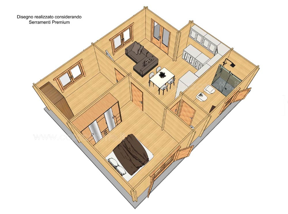 Casetta modello Rapallo 60mq V1- NO Veranda interni simulazione
