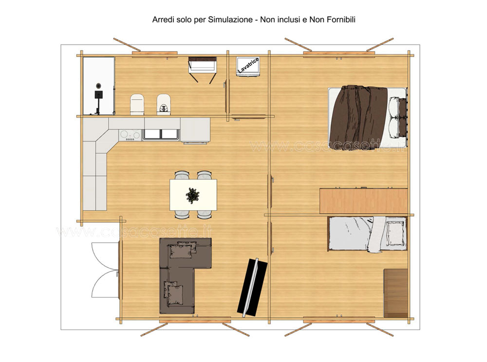 Casetta modello Rapallo 60mq V1- NO Veranda piantina simulazione