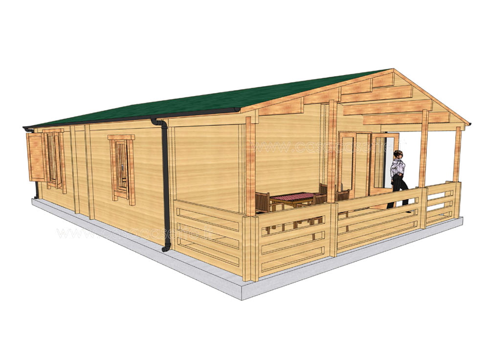 Casetta modello Rapallo 60mq V2- CON Veranda grondaia acciaio