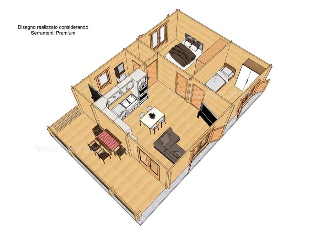 Casetta modello Rapallo 60mq V2- CON Veranda mobili simulazione