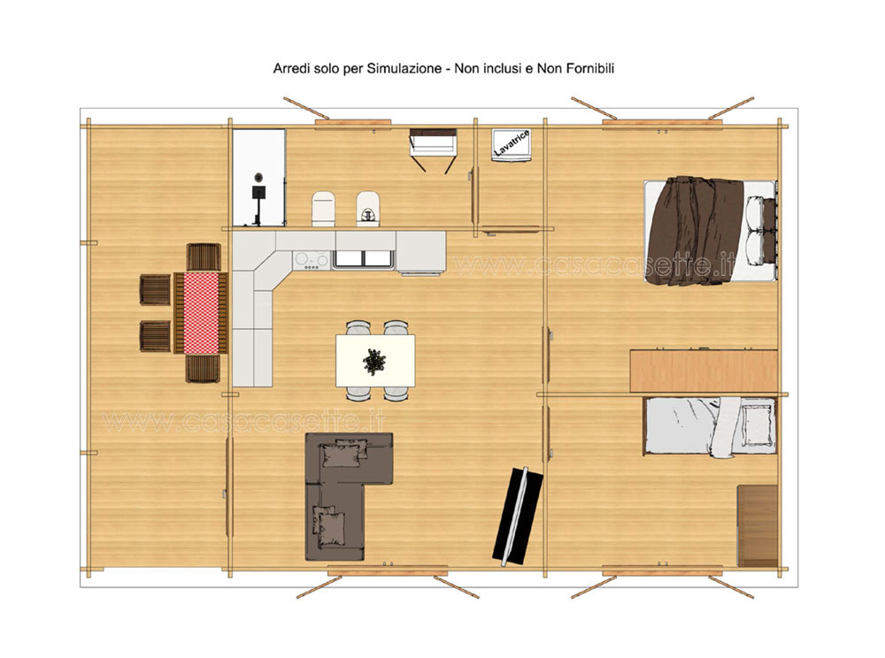 Casetta modello Rapallo 60mq V2- CON Veranda piantina simulazione