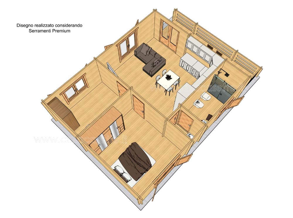 Casetta modello Rapallo 60mq V2- CON Veranda stanze simulazione