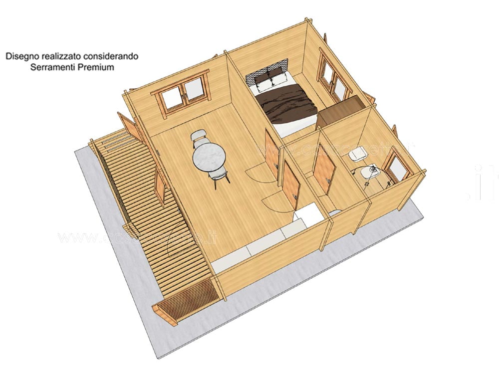 Casetta modello Sanremo 36mq arredi simulazione