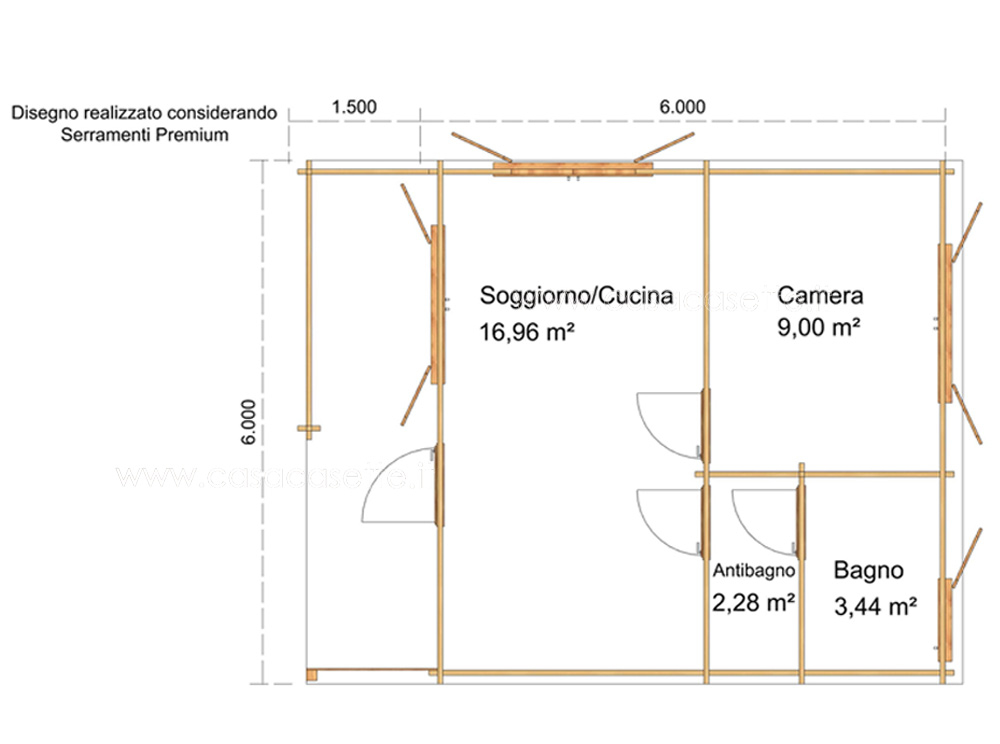 Casetta modello Sanremo 36mq pianta stanze