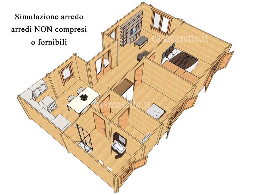 Casetta Viareggio 75mq arredi Casetta modello Viareggio 75mq arredi simulazione