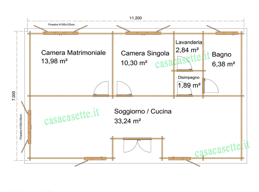 Casetta Viareggio 75mq pianta Casetta modello Viareggio 75mq pianta stanze