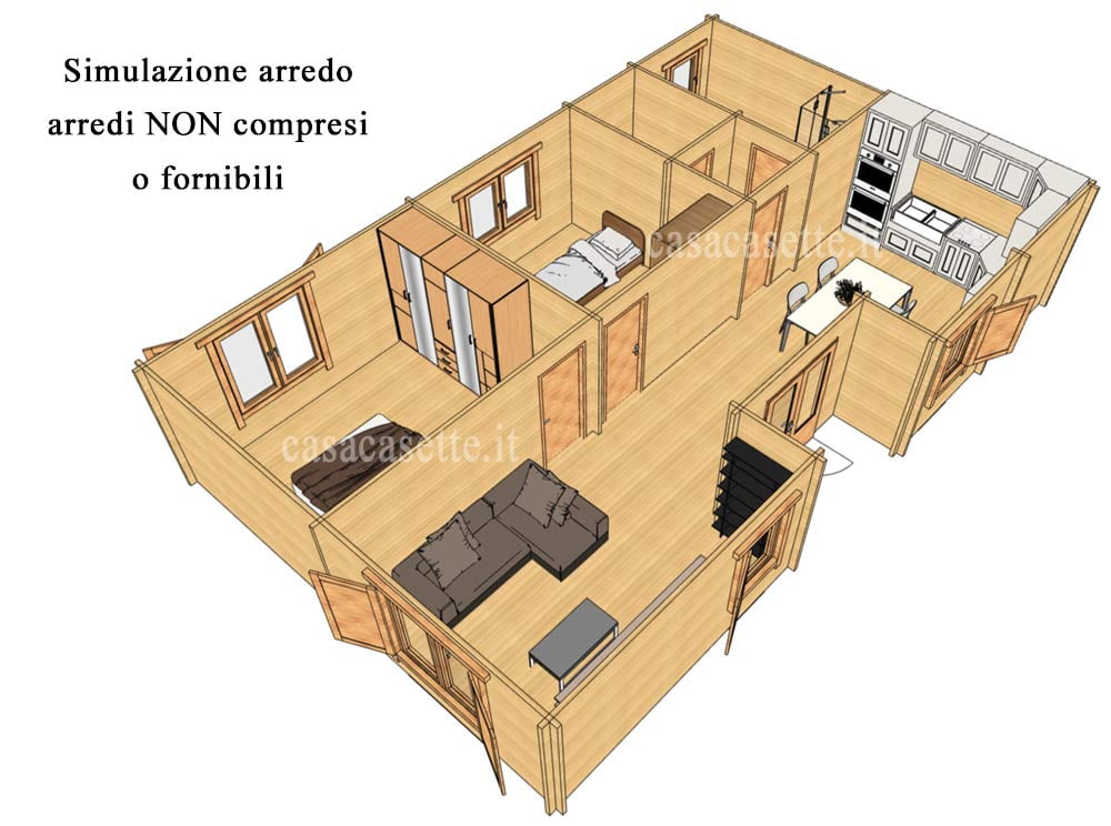Casetta Viareggio 75mq stanze Casetta modello Viareggio 75mq stanze simulazione